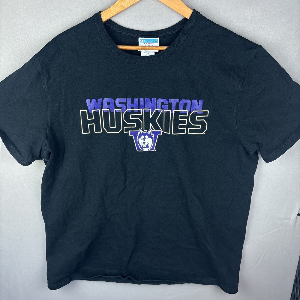 Vintage Champion Washington‎ Huskies T-Shirt Mens XL NCAA College Graphic Black